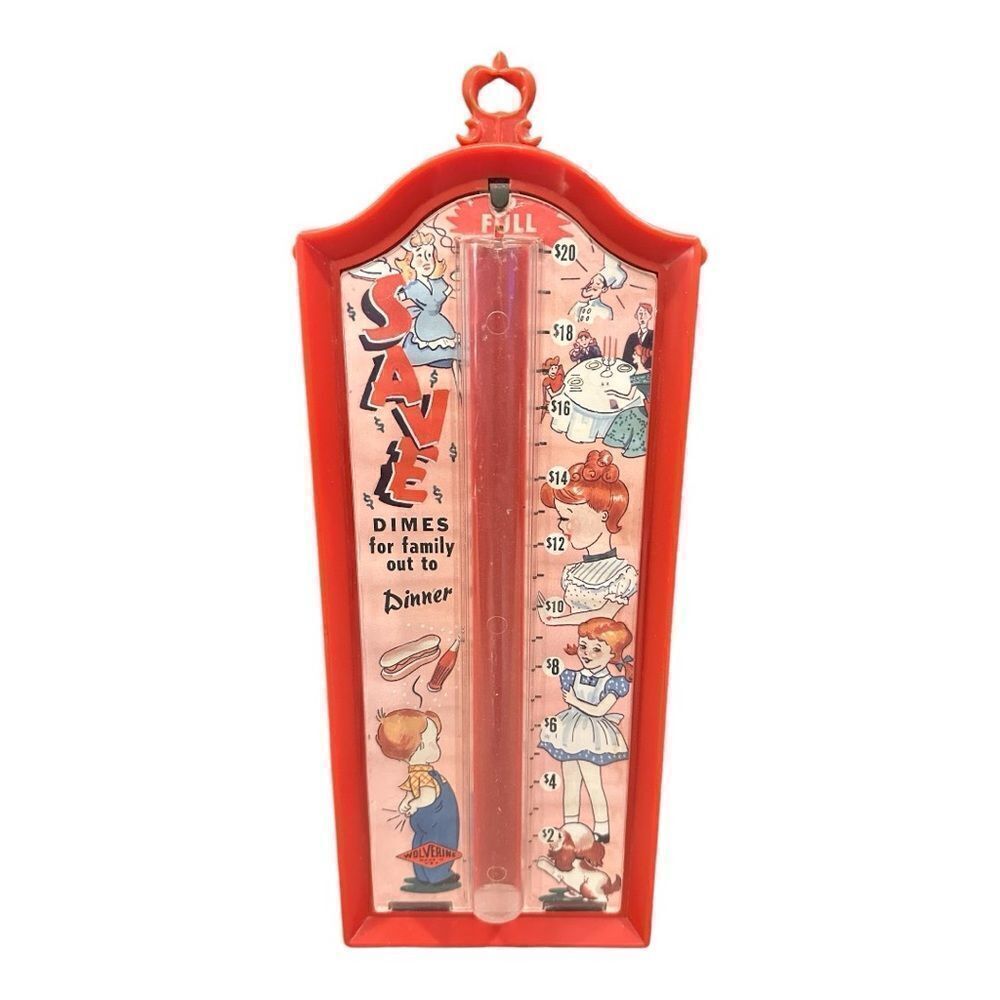 Vintage Wolverine "Save Dimes For Family Out To Dinner" Dime Bank Made In U.S.A.